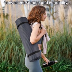 Fitvids 1/2″ Thick High Density Exercise Yoga Mat, Carrying Strap, Graphite