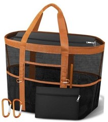 2026 Chic & Spacious XX-Large Beach Bag for Women — Mesh × Black and Brown