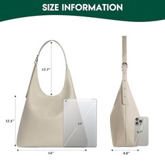 Slouchy Hobo Bag for Women, Vegan Leather Shoulder Purse with Adjustable Beige