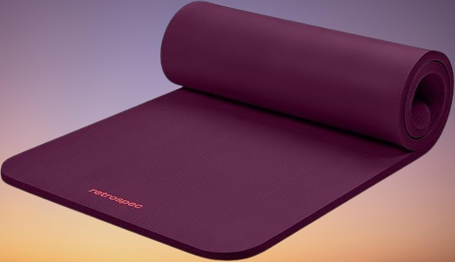 Retrospec Solana 1″ Thick Yoga Mat – Boysenberry, Non Slip, w/ Nylon Strap