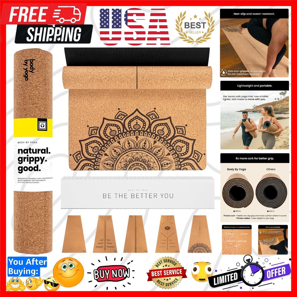 Luxury Cork Yoga Mat – Non Slip, Extra Thick Grip. Thicker, Longer, and Wider…