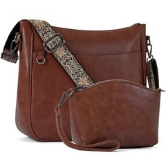 2PCS/Set Crossbody Bags for Women,Vegan Leather Hobo Purse B5-dreamybrown