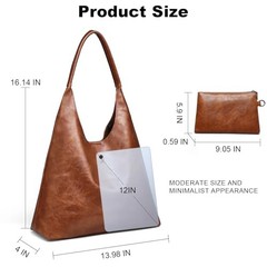 Hobo Bags for Women Retro Vegan Leather Slouchy Tote Shoulder Purses A1-brown