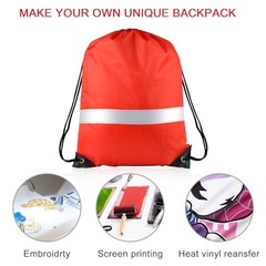 Pcs Drawstring Backpacks with Reflective Strips – Polyester, 15.7″ x 12 Red