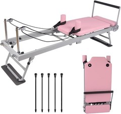 Home Gym Foldable Pilates Reformer Foot Pedal Exercise Machine 5 Ropes 300 lbs