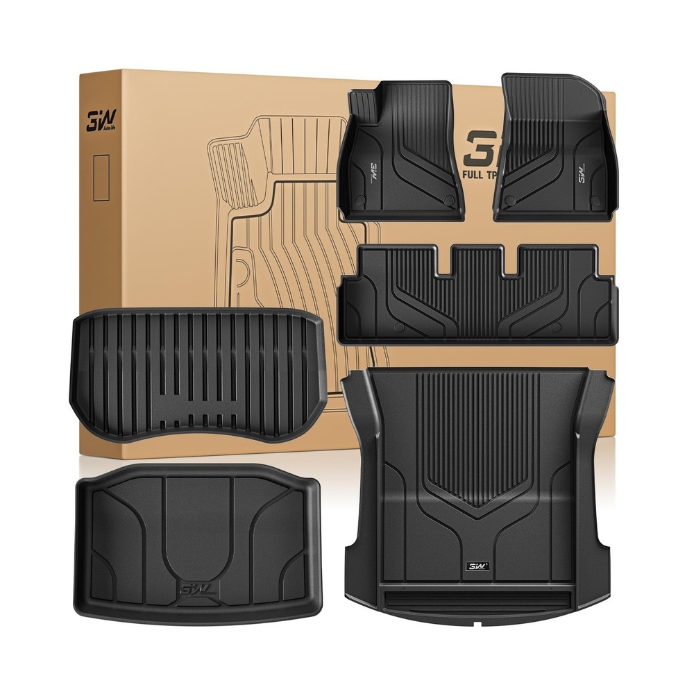 3W Tesla Model 3 Floor Mats and Trunk Mat, All-Weather TPE Floor Liner Compat…