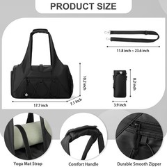 FULONEEI Gym Bag for Women, Yoga Mat with Shoe Compartment and Wet Black