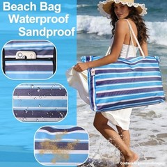 Large Beach Bag Women,Beach Bags Waterproof Sandproof with Zipper Wet Blue