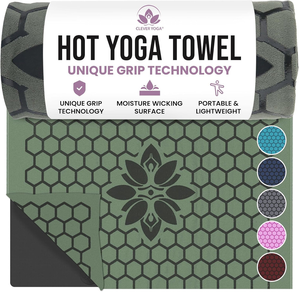 Clever Yoga Hot Yoga Mat Towel – Non-Slip Grip for Hot Yoga, Sweat Absorbent, Ho