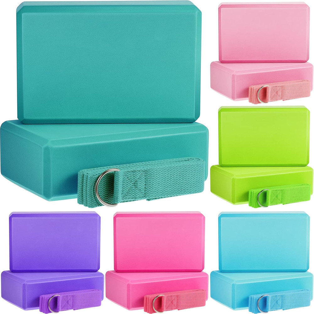 18 Pcs Yoga Blocks and Strap Set Include 12 EVA Foam Yoga Blocks Bulk 9″X6″X3″ w