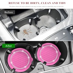 Sun Walker 4 PCS Bling Car Cup Holder Coaster, Non Slip Sparkly Rhinestone Pink