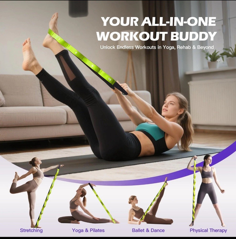 Stretching Strap with Loops – Non Elastic Yoga Straps for Physical Therapy Du…