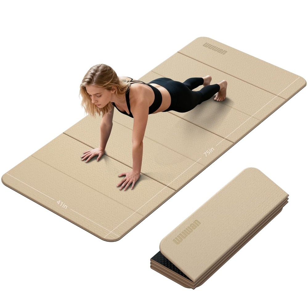 Foldable TPE Yoga Mat Thick 10mm,75″ x40″Extra Large Exercise Mats | Stretch …