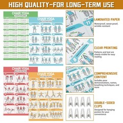 Chair Yoga Poster Set for Seniors & Beginners-3 11.8X16.5inch, colorful