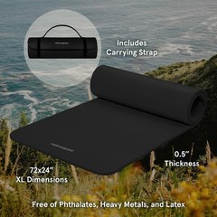Solana Yoga Mat Thick 1 2in Non Slip Workout Nylon Strap 72x24in Exercise