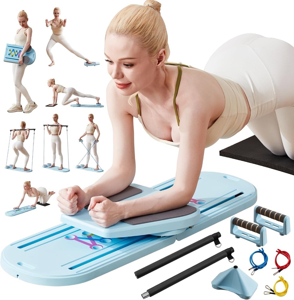 Pilates Board & Reformer Machine Set – Foldable Home Pilates Equipment, 6-in-1