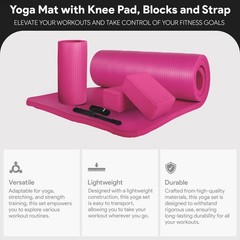 BalanceFrom 71″x24″ Anti Tear Yoga Mat w/Strap, Knee Pad & Blocks, Pink (Used)