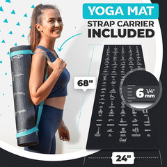 Instructional Yoga Mat with Carrying Strap: Cute Yoga Mat with 75 Illustrated Yo