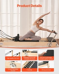 400lb Solid Maple Pilates Reformer, Spring & Cord System, Foam Shoulder Pads