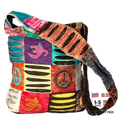 Blue Red Hobo Cotton Sling Cross Body Messenger Shoulder Bag Hippie Colorful