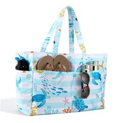 Beach Bag for Women Large Beach Tote Bag Waterproof Women Flamingo Turtle
