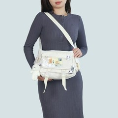 Kawaii Crossbody Ita Bag for Women with Pin and Pendant-Japanese Beige