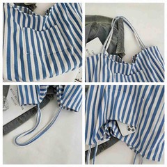 canvas tote bag for women, beach striped medium size shoulder bag with pocket…