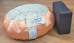 Meditation Floor Cushion Handmade Medium Peach Floral Embroidered Buckwheat