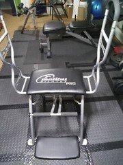 Malibu Pilates Folding Chair Bench w Pro Handles Yoga Ab Core + 4 DVD Set