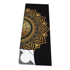 Large Yoga Towel with Corner Pockets, Non Slip Grip 74″ x 26″ Gold Mandala