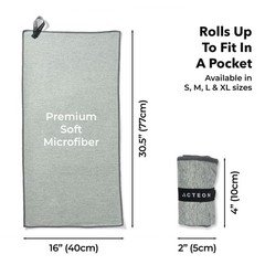 Acteon Microfiber Quick Dry Gym Towel, Silver ION Pack of 3, Heather Grey