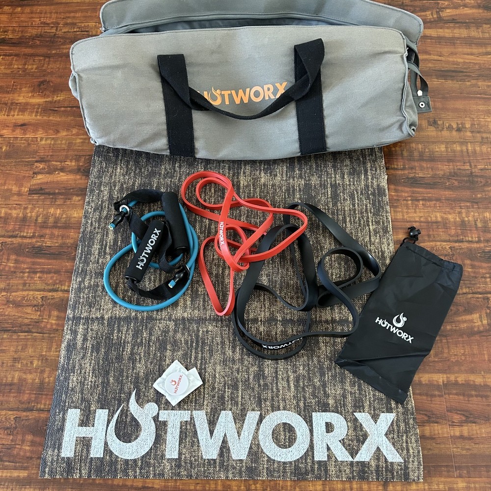 HOTWORX starter Yoga Kit, Duffel Bag, Resistance Bands, Yoga Mat, Flexloop Bands