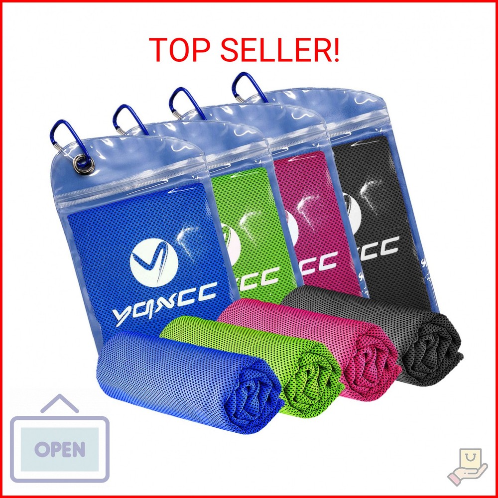 YQXCC 4 Pack Cooling Towels (47″x12″), Ice Cool Neck Towel, Soft Breathable Micr