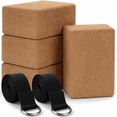 6 Pcs Cork Yoga Blocks with Straps 9 x 6 x 4 Inch Cork Yoga Brick 8.2 FT