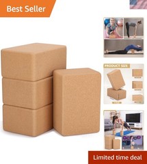 4 Pcs Cork Yoga Blocks 9 x 6 x 4 Inch Cork Yoga Brick Non Slip Supportive Equ…