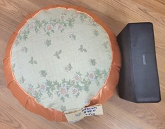 Meditation Floor Cushion Handmade Medium Peach Floral Embroidered Buckwheat