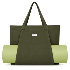 Yoga Mat Bag for Women, Pure Cotton Canvas Yoga Tote with Wet/Dry Pocket, Green