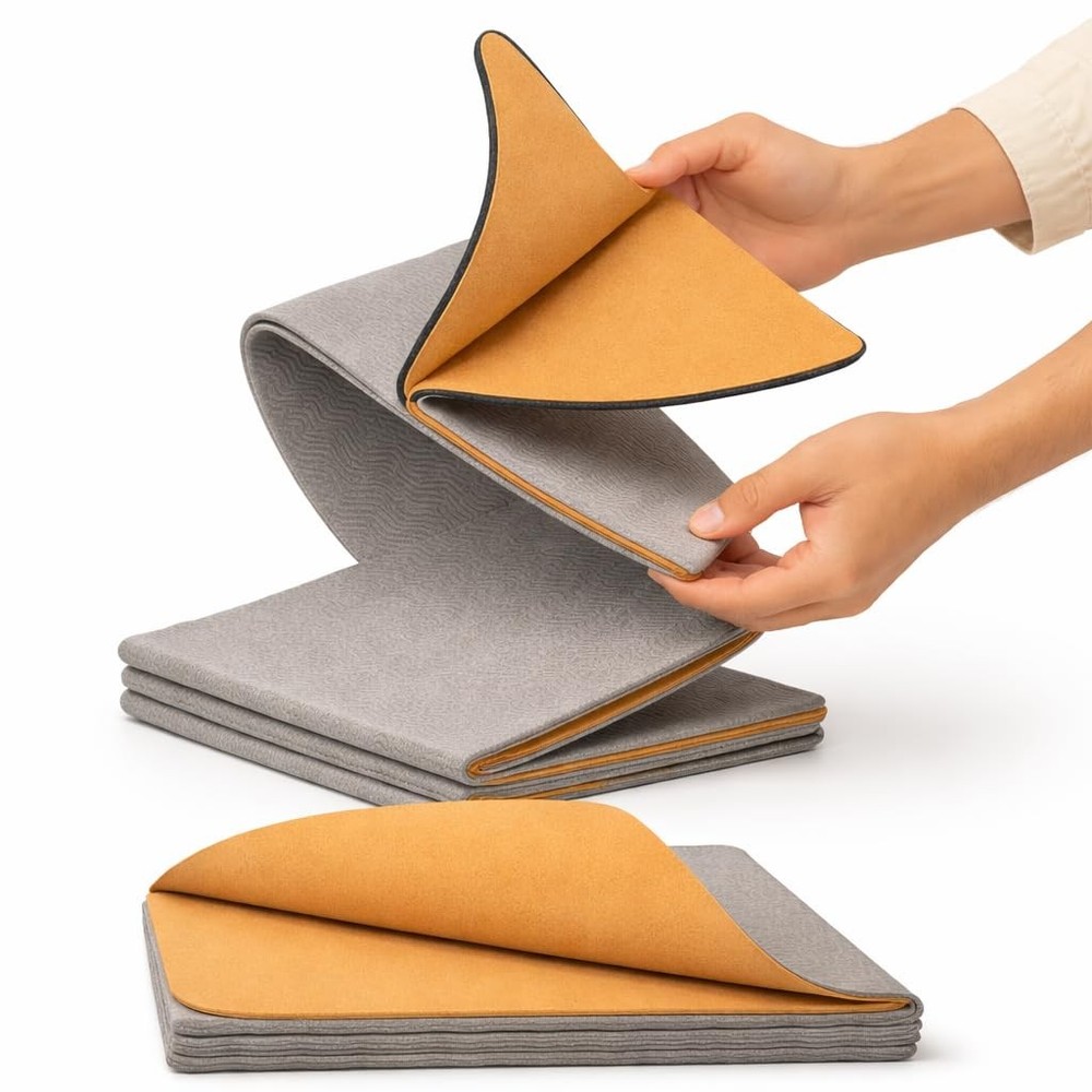 TRUE FOLDING Cork Yoga Mat 5mm Thick – Not Rolled, Fits in Backpack & Carry-O…