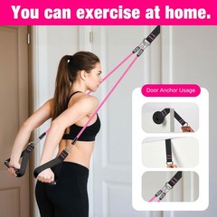 Bbtops Pilates Bar Kit with Resistance Bands(4 x Bands),3-Section Pink