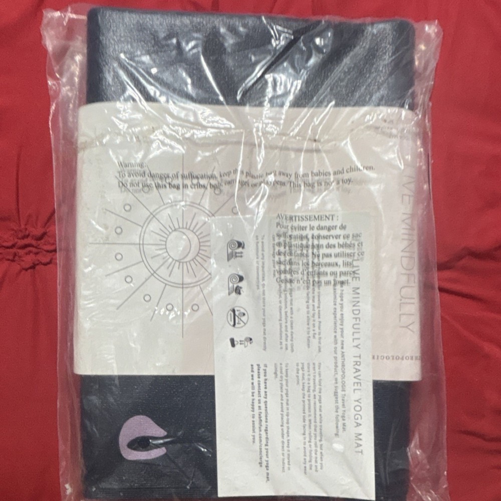 Anthropologie Live Mindfully Travel Non-Slip Yoga Mat Black 24″ x 71″
