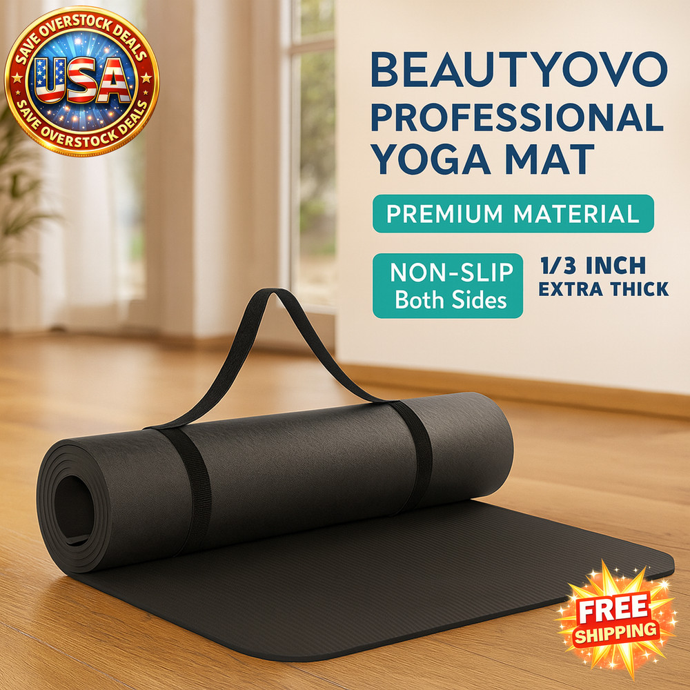 Yoga Mat Extra Thick Non-Slip TPE with Strap for Yoga Pilates Exercises