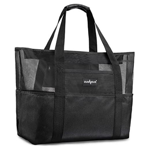 Mesh Beach Bag – Large Waterproof Beach Tote Bag with Zipper, Oversized Black