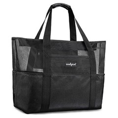 Mesh Beach Bag – Large Waterproof Beach Tote Bag with Zipper, Oversized Black