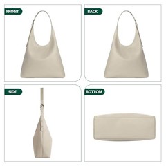 Slouchy Hobo Bag for Women, Vegan Leather Shoulder Purse with Adjustable Beige