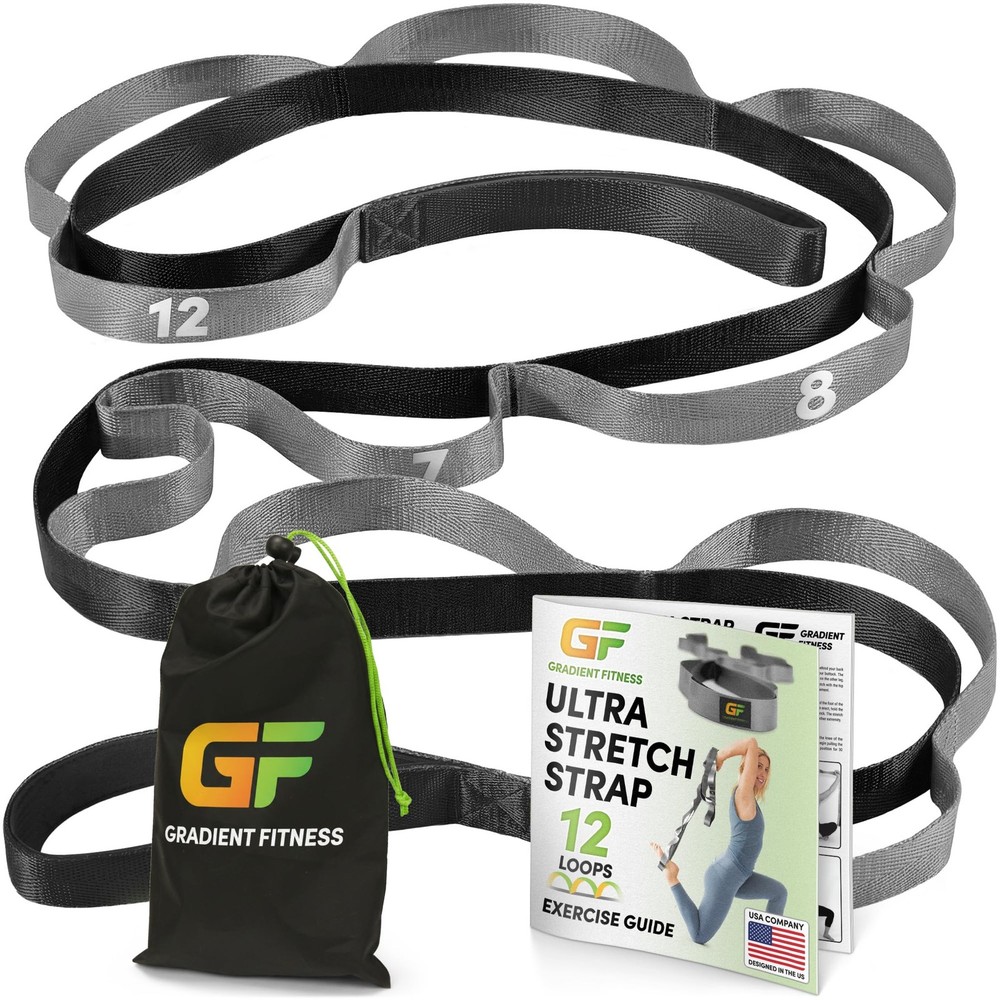 Gradient Fitness Stretching Strap for 12 Count (Pack of 1), Black/Grey