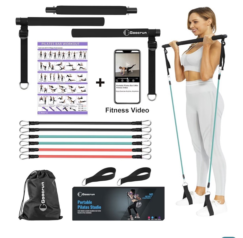 Pilates bar: Pilates Bar Kit with Resistance Bands Home Workout