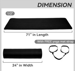 Black All Purpose Exercise Mat Thick Non Slip Gym Yoga Pilates Fitness