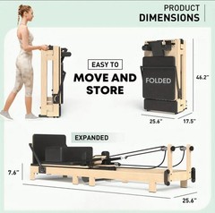 Pilates Reformer Machine, Wood Pilates Yoga Exercise Strength Equipment Home