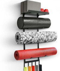 Yoga Mat Holder Wall Mount Storage Rack with Hooks and Shelves