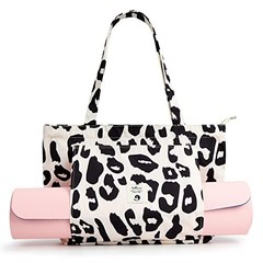 Large Yoga Mat Bag Cotton Canvas Tote Carrier for Gym with Zipper Leopard